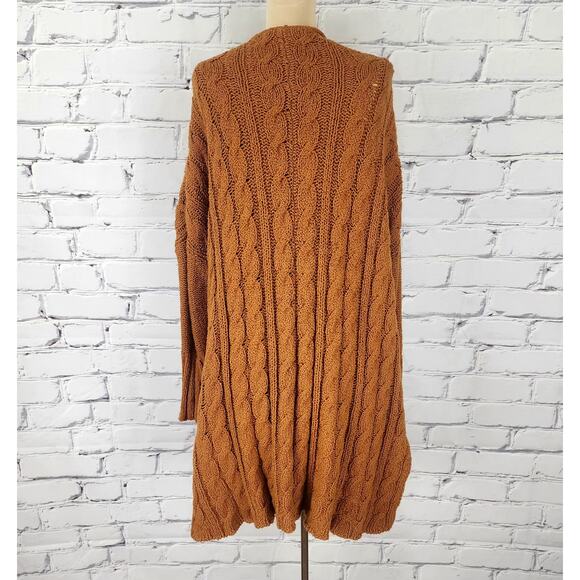 Free People Sweater Womens S chunky cable knit oversized tunic burnt orange - Picture 2 of 7